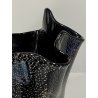 VASO VINTAGE FAZZOLETTO VETRO MURANO NERO MURRINA FOGLIA ARGENTO 20cm/h ANNI '80