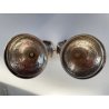 COPPIA VASO a TROMBA METALLO SBALZATO ARGENTATO DECORO ORIENTALE VINTAGE 21 cm/h