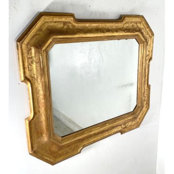 ANTICA SPECCHIERA VASSOIO epoca 1800 OLD SPECCHIO LEGNO DORATA FOGLIA ORO BULINO