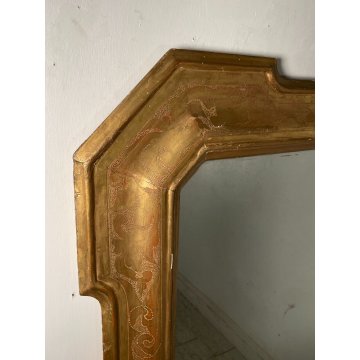 ANTICA SPECCHIERA VASSOIO epoca 1800 OLD SPECCHIO LEGNO DORATA FOGLIA ORO BULINO