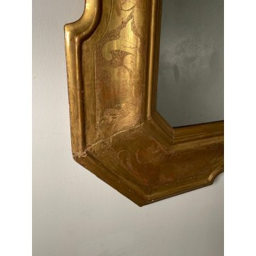 ANTICA SPECCHIERA VASSOIO epoca 1800 OLD SPECCHIO LEGNO DORATA FOGLIA ORO BULINO