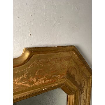 ANTICA SPECCHIERA VASSOIO epoca 1800 OLD SPECCHIO LEGNO DORATA FOGLIA ORO BULINO