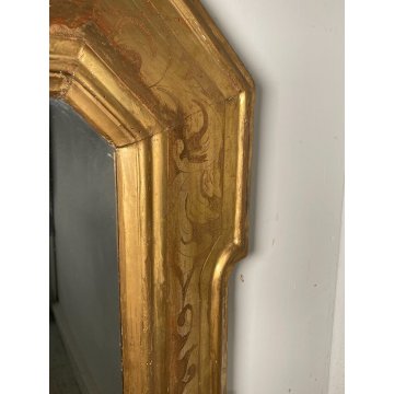 ANTICA SPECCHIERA VASSOIO epoca 1800 OLD SPECCHIO LEGNO DORATA FOGLIA ORO BULINO