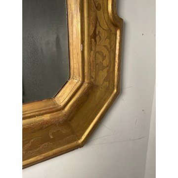 ANTICA SPECCHIERA VASSOIO epoca 1800 OLD SPECCHIO LEGNO DORATA FOGLIA ORO BULINO