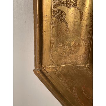 ANTICA SPECCHIERA VASSOIO epoca 1800 OLD SPECCHIO LEGNO DORATA FOGLIA ORO BULINO