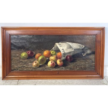 ANTICO QUADRO dipinto olio tela NATURA MORTA giornale Rocco Ronchetti epoca '900