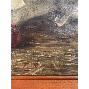 ANTICO QUADRO dipinto olio tela NATURA MORTA giornale Rocco Ronchetti epoca '900