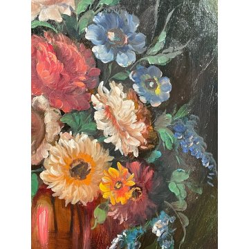 ANTICO QUADRO dipinto olio tavola NATURA MORTA Gino Tassinari VASO FIORI '900