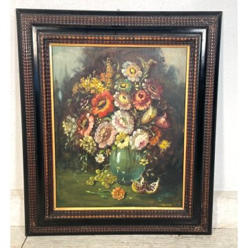 ANTICO QUADRO dipinto olio tavola NATURA MORTA Gino Tassinari VASO FIORI 900 old