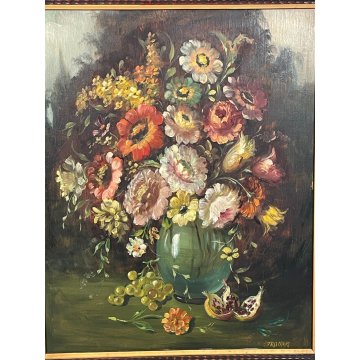 ANTICO QUADRO dipinto olio tavola NATURA MORTA Gino Tassinari VASO FIORI 900 old