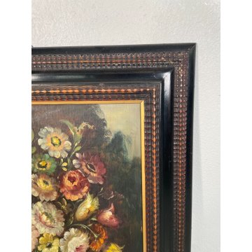 ANTICO QUADRO dipinto olio tavola NATURA MORTA Gino Tassinari VASO FIORI 900 old