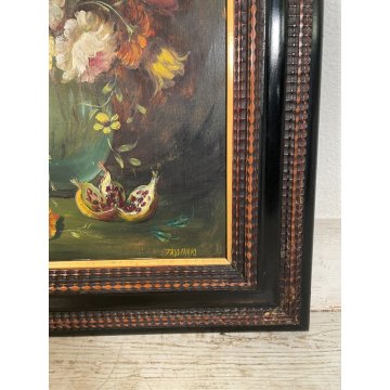 ANTICO QUADRO dipinto olio tavola NATURA MORTA Gino Tassinari VASO FIORI 900 old