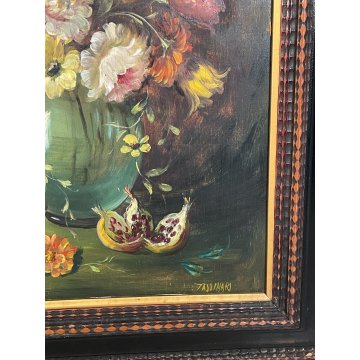 ANTICO QUADRO dipinto olio tavola NATURA MORTA Gino Tassinari VASO FIORI 900 old