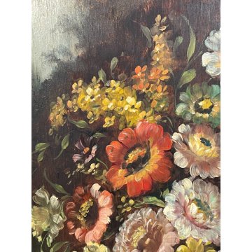 ANTICO QUADRO dipinto olio tavola NATURA MORTA Gino Tassinari VASO FIORI 900 old