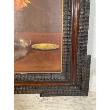 ANTICO QUADRO dipinto olio tavola NATURA MORTA Mario Simoni VASO FIORI 900 old