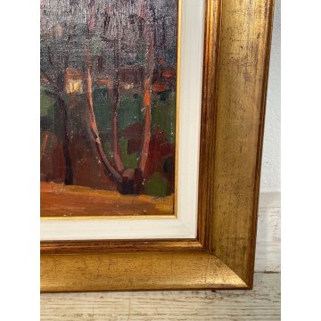 QUADRO DIPINTO OLIO Carlo Monti VEDUTA PAESAGGIO PIEMONTE LAGO MAGGIORE 1954