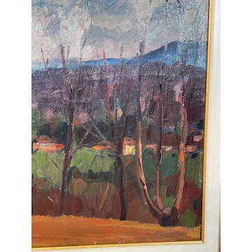 QUADRO DIPINTO OLIO Carlo Monti VEDUTA PAESAGGIO PIEMONTE LAGO MAGGIORE 1954