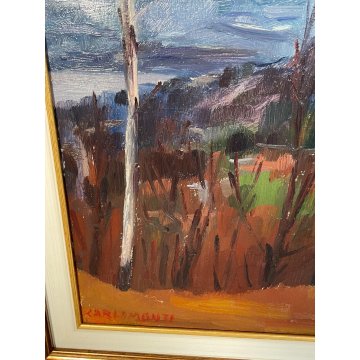 QUADRO DIPINTO OLIO Carlo Monti VEDUTA PAESAGGIO PIEMONTE LAGO MAGGIORE 1954