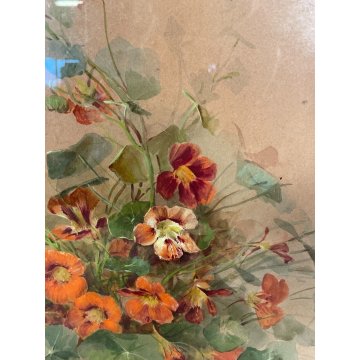 QUADRO DIPINTO TEMPERA ACQUARELLO 1896 NATURA MORTA BOUQUET FIORI ART NOUVEAU