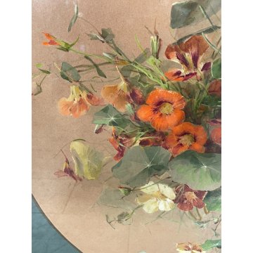 QUADRO DIPINTO TEMPERA ACQUARELLO 1896 NATURA MORTA BOUQUET FIORI ART NOUVEAU