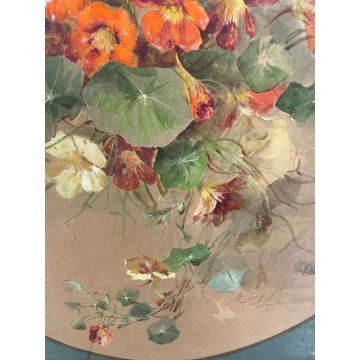 QUADRO DIPINTO TEMPERA ACQUARELLO 1896 NATURA MORTA BOUQUET FIORI ART NOUVEAU