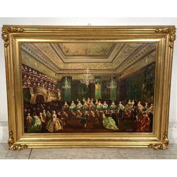 QUADRO DIPINTO OLIO TELA " Giulio Vitali" TEATRO BALLO MUSICISTI NOBILI 1700