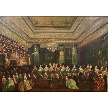 QUADRO DIPINTO OLIO TELA " Giulio Vitali" TEATRO BALLO MUSICISTI NOBILI 1700