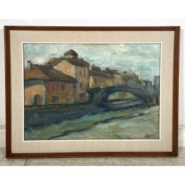 QUADRO DIPINTO OLIO TELA "ARNOLDO SIDOLI" MILANO PORTA TICINESE EPOCA 1963 ITALY