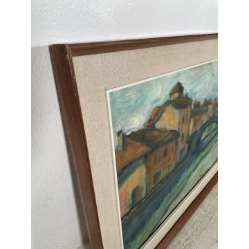 QUADRO DIPINTO OLIO TELA "ARNOLDO SIDOLI" MILANO PORTA TICINESE EPOCA 1963 ITALY