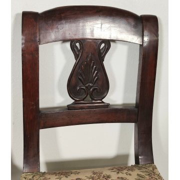 ANTICA COPPIA SEDIA Impero LEGNO NOCE stoffa IMBOTTITA epoca 800 Old Chair SEDIE