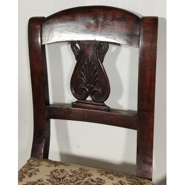 ANTICA COPPIA SEDIA Impero LEGNO NOCE stoffa IMBOTTITA epoca 800 Old Chair SEDIE