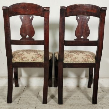 ANTICA COPPIA SEDIA Impero LEGNO NOCE stoffa IMBOTTITA epoca 800 Old Chair SEDIE