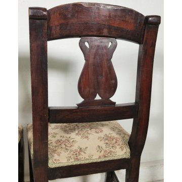 ANTICA COPPIA SEDIA Impero LEGNO NOCE stoffa IMBOTTITA epoca 800 Old Chair SEDIE