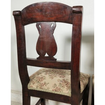 ANTICA COPPIA SEDIA Impero LEGNO NOCE stoffa IMBOTTITA epoca 800 Old Chair SEDIE