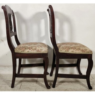 ANTICA COPPIA SEDIA Impero LEGNO NOCE stoffa IMBOTTITA epoca 800 Old Chair SEDIE