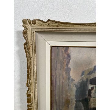 QUADRO DIPINTO OLIO TELA " Gino Paolo Gori "CARROZZA militare CAVALLO EPOCA 1956