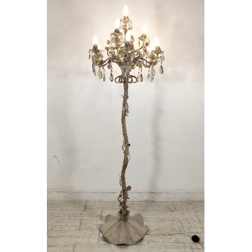 ANTICA LAMPADA STELO anni 60 ALBERO ferro torciglioni FIORI gocce vetro Murano