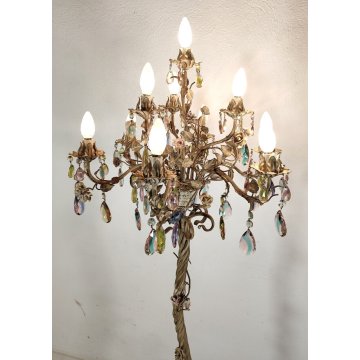 ANTICA LAMPADA STELO anni 60 ALBERO ferro torciglioni FIORI gocce vetro Murano