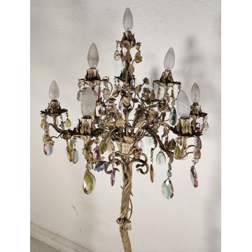 ANTICA LAMPADA STELO anni 60 ALBERO ferro torciglioni FIORI gocce vetro Murano