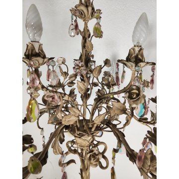 ANTICA LAMPADA STELO anni 60 ALBERO ferro torciglioni FIORI gocce vetro Murano