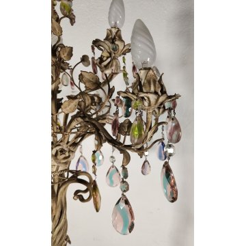 ANTICA LAMPADA STELO anni 60 ALBERO ferro torciglioni FIORI gocce vetro Murano