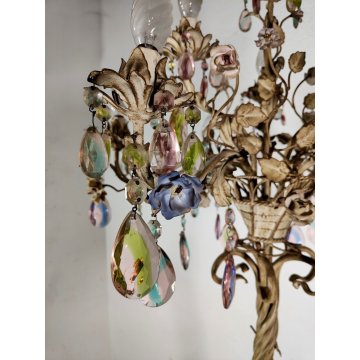 ANTICA LAMPADA STELO anni 60 ALBERO ferro torciglioni FIORI gocce vetro Murano