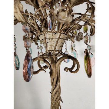 ANTICA LAMPADA STELO anni 60 ALBERO ferro torciglioni FIORI gocce vetro Murano