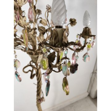 ANTICA LAMPADA STELO anni 60 ALBERO ferro torciglioni FIORI gocce vetro Murano