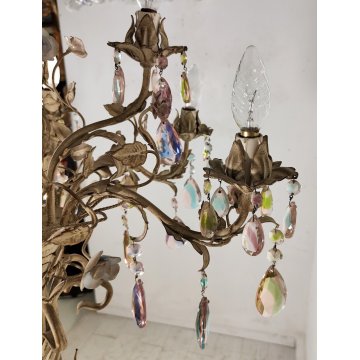 ANTICA LAMPADA STELO anni 60 ALBERO ferro torciglioni FIORI gocce vetro Murano