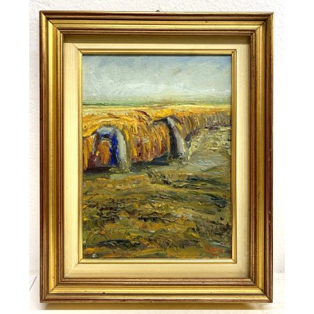 ANTICO QUADRO DIPINTO OLIO PAESAGGIO "Raccolto nella pianura Mantovana" 1930