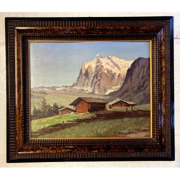 ANTICO QUADRO OLIO C. Federico PAESAGGIO MONTANO ALPI DOLOMITI ? BAITE GUILLOCHE