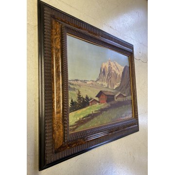 ANTICO QUADRO OLIO C. Federico PAESAGGIO MONTANO ALPI DOLOMITI ? BAITE GUILLOCHE