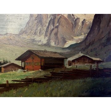 ANTICO QUADRO OLIO C. Federico PAESAGGIO MONTANO ALPI DOLOMITI ? BAITE GUILLOCHE