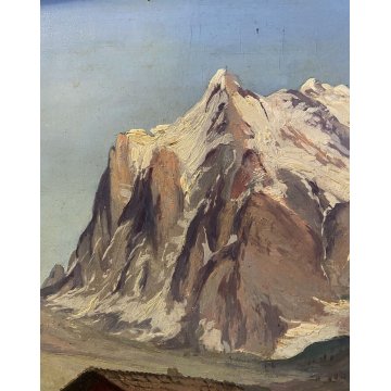 ANTICO QUADRO OLIO C. Federico PAESAGGIO MONTANO ALPI DOLOMITI ? BAITE GUILLOCHE